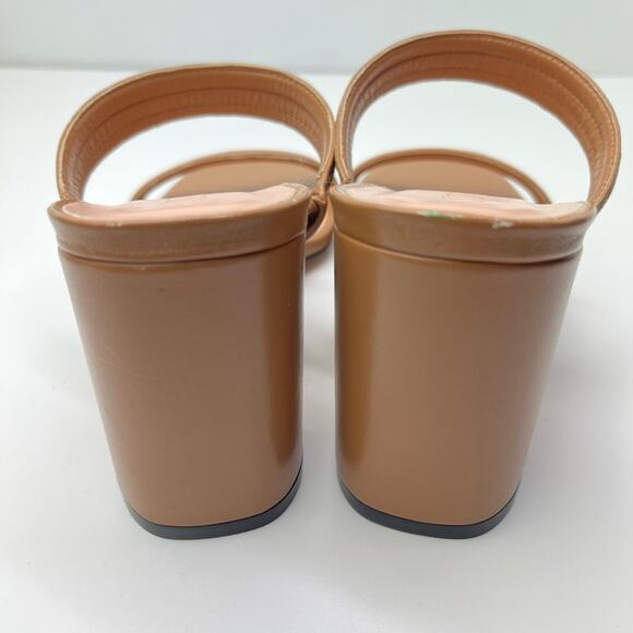 New J. Crew Evelyn Leather Double Strap Tan Neutral Heel Mule Sandals - Picture 5 of 11